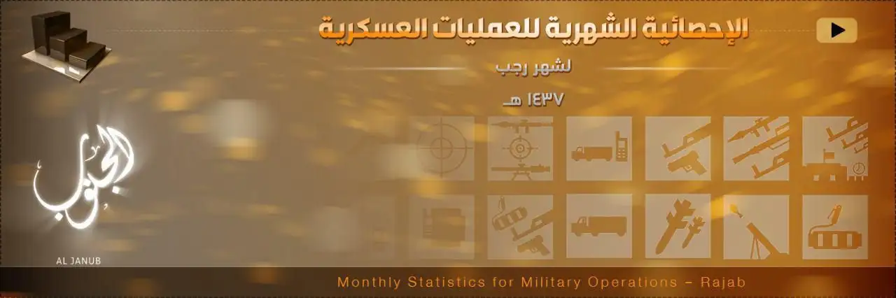 الإحصائية الشهرية للعمليات العسكرية “رجب 1437هـ” – ولاية الجنوب