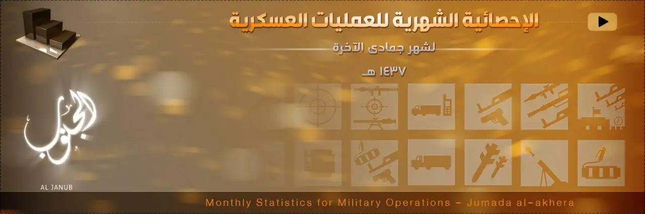 الإحصائية الشهرية للعمليات العسكرية “جمادى الآخرة 1437هـ” – ولاية الجنوب